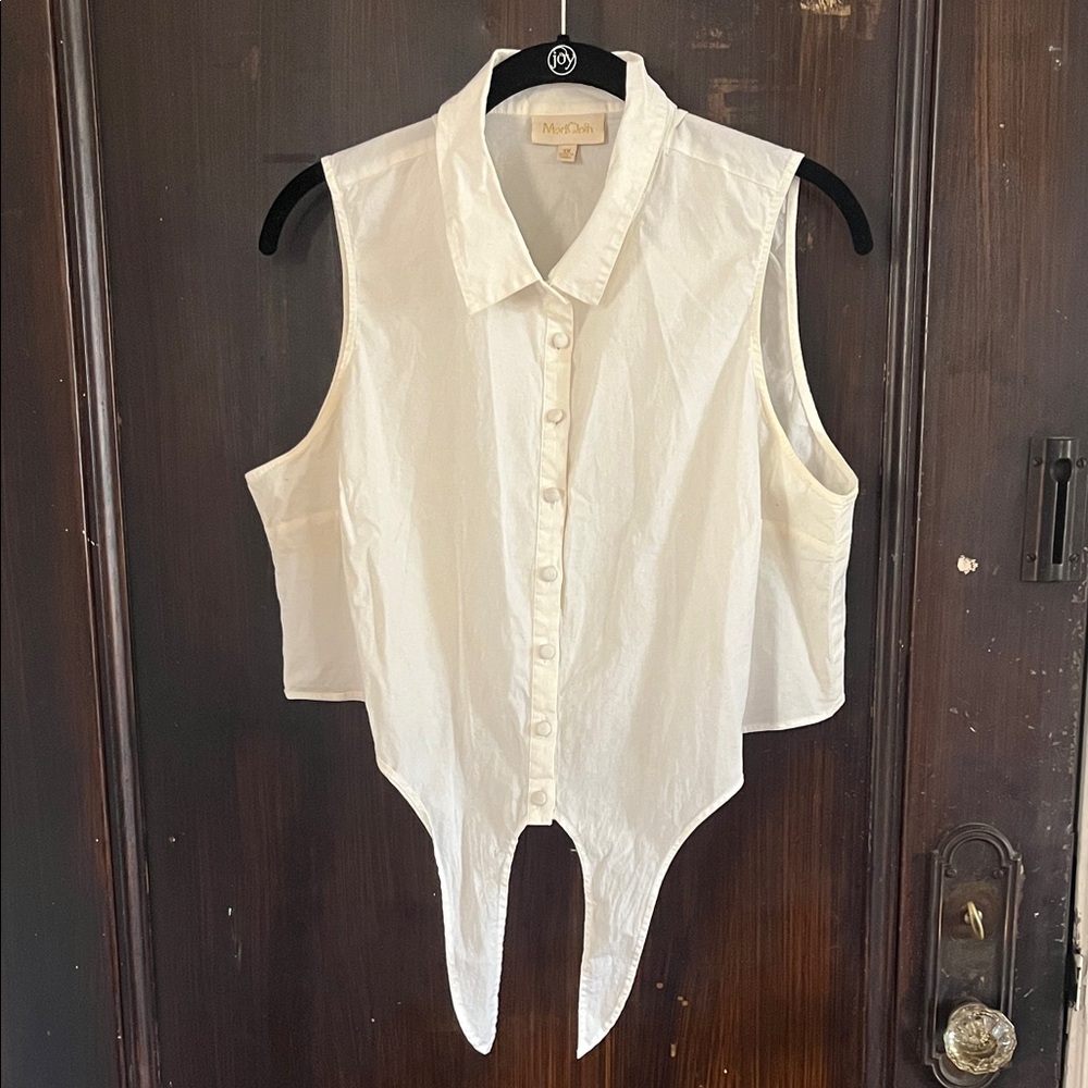 ModCloth White Tie Front Retro Pinup 50s 60s Peter Pan collar Cropped Blouse